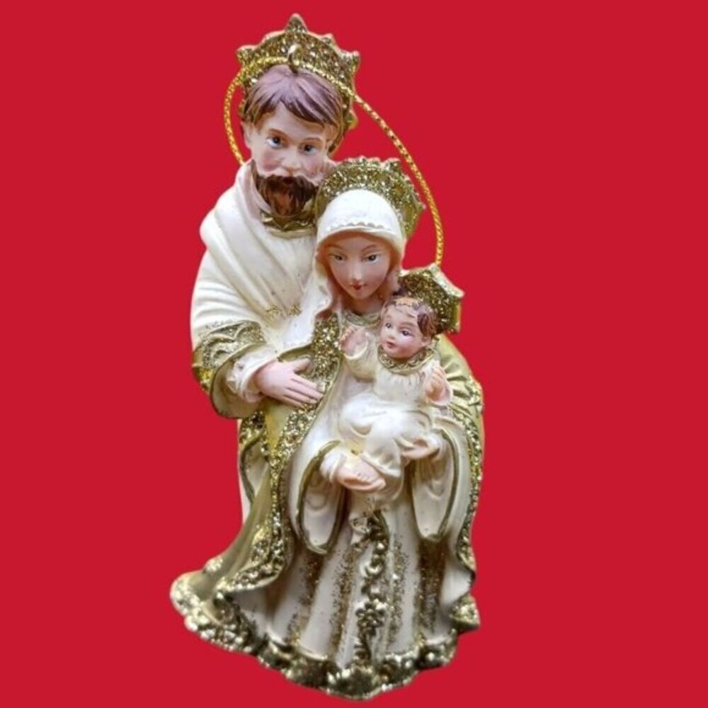 Holy Family Figurine Ornament In Gold & White